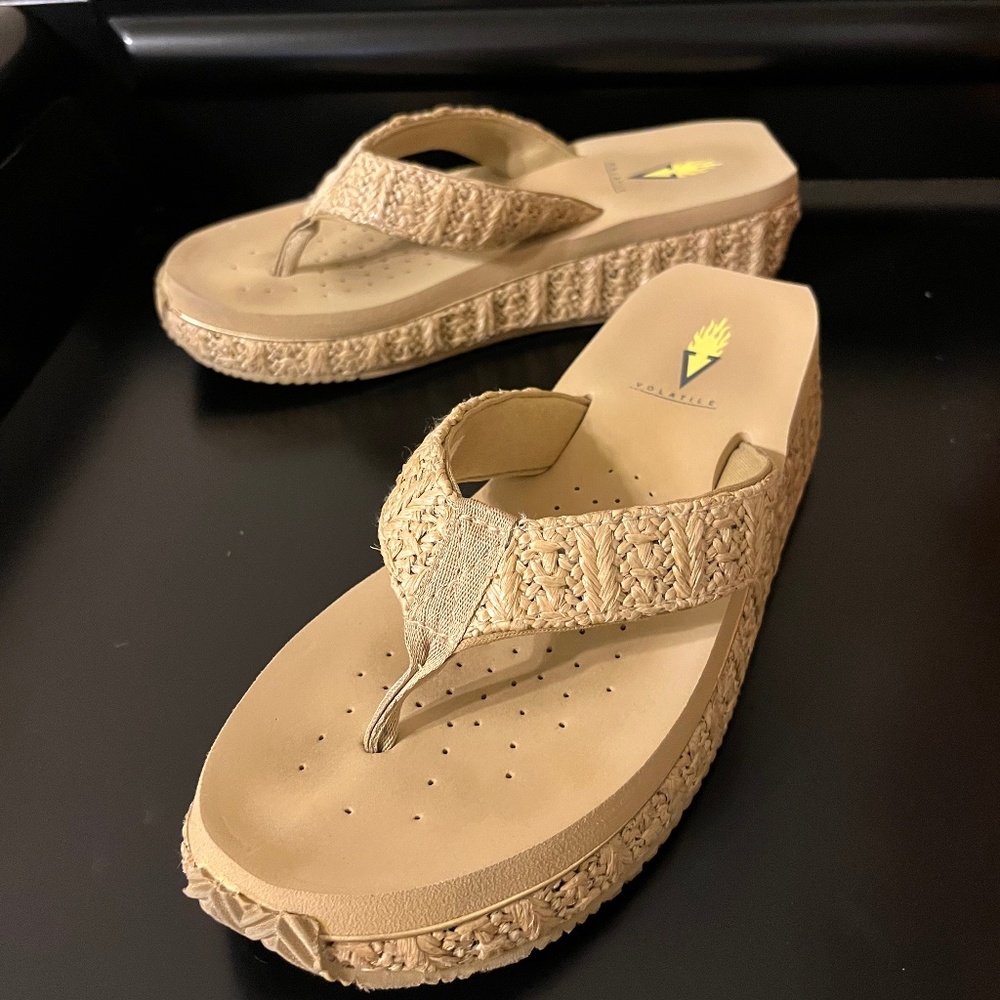 Beige Volatile Flip Flops Size 8